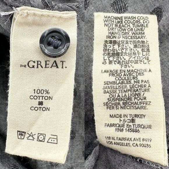 The Great. The Ruffle Oxford Top Size XS Cotton Polka Dot Grey Peplum Preppy - Picture 12 of 12